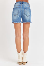 RISEN Front Slit Raw Hem Denim Shorts