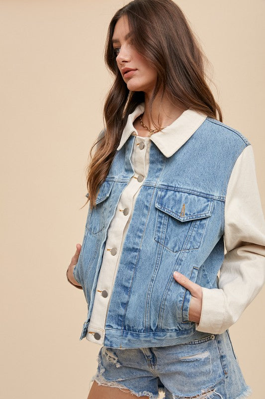 Annie Wear Collared Neck Double Placket Denim Jacket