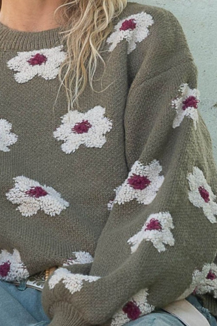 POL Daisy Pattern Drop Shoulder Sweater