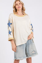 SAGE + FIG Star Patch Side Slit Round Neck Top