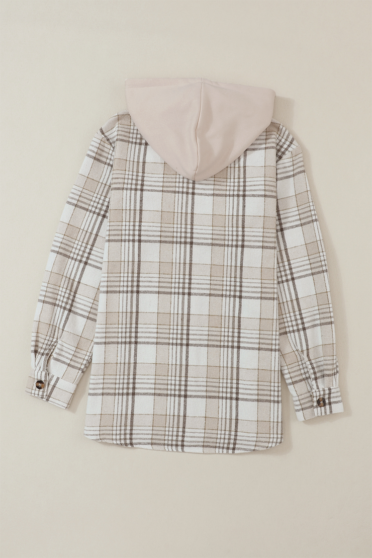 Plaid Removable Hood Button Up Shacket