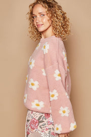 POL Daisy Pattern Drop Shoulder Sweater