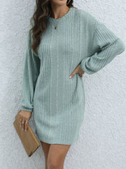 Round Neck Long Sleeve Mini Dress