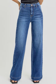 RISEN Full Size High Rise Wide Leg Jeans with Slanted Pockets