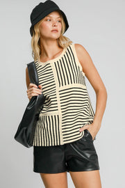 Umgee Round Neck Texture Striped Tank