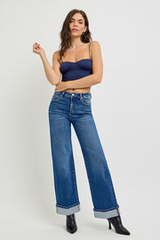 RISEN Tummy Control High Rise Cuffed Jeans