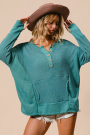 BiBi Thumb Opening Long Sleeve Top with Kangaroo Pocket