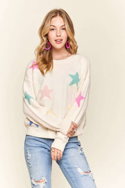 Star Pattern Round Neck Drop Shoulder Sweater