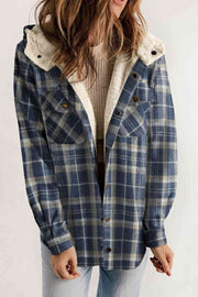 Plaid Snap Down Hooded Jacket