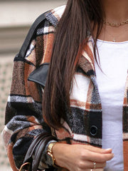 Pocketed Plaid Button Up Dropped Shoulder Shacket