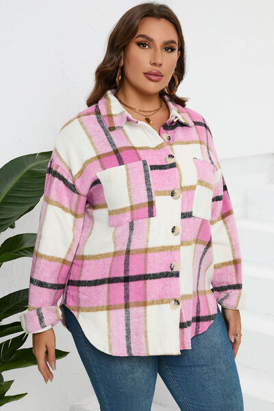 Plaid Button Up Dropped Shoulder Jacket