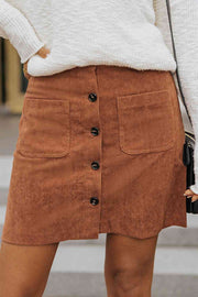 Double Take Buttoned Corduroy Mini Skirt