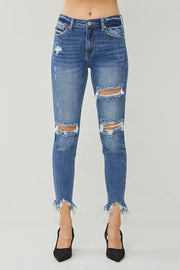 RISEN Distressed Frayed Hem Slim Jeans