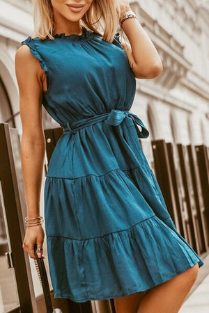 Round Neck Sleeveless Tiered Dress