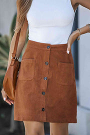 Double Take Buttoned Corduroy Mini Skirt