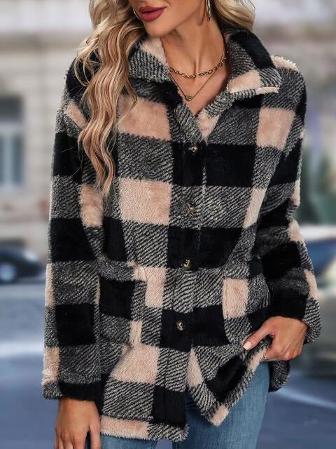 Plaid Button Up Collared Neck Jacket