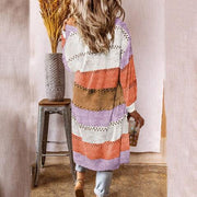 Color Block Open Front Openwork Cardigan