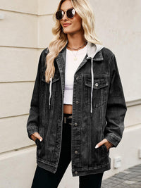 Button Up Hooded Denim Jacket