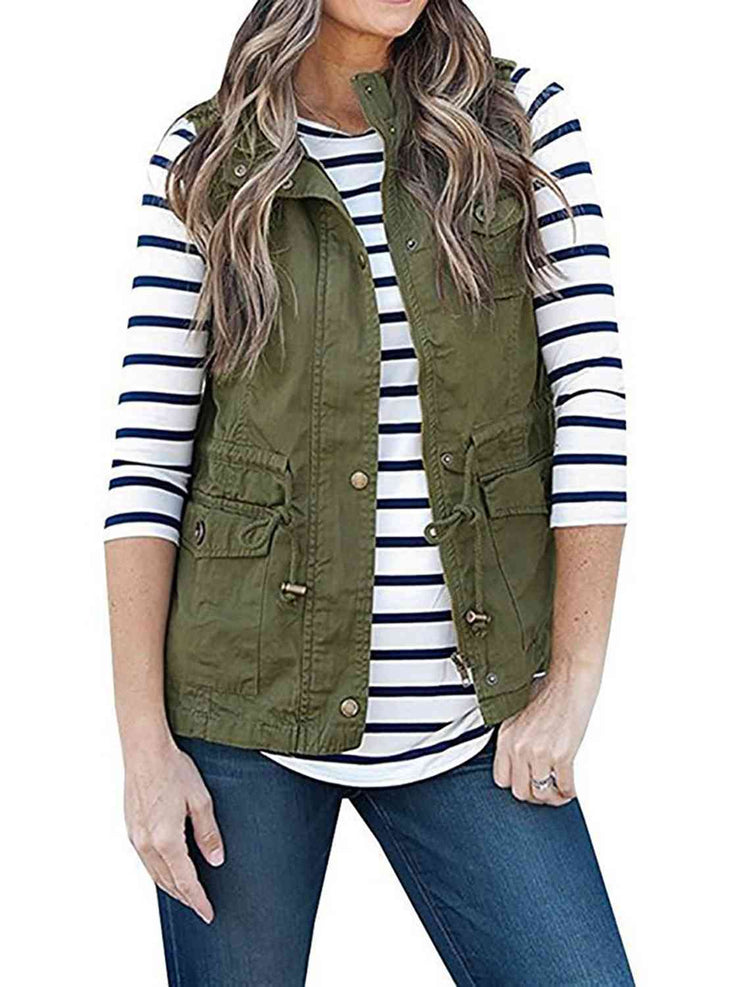 Drawstring Waist Vest with Pockets