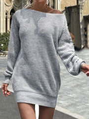 One Shoulder Lantern Sleeve Sweater Dress