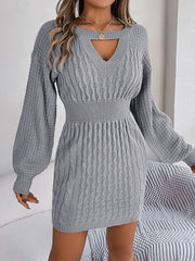 Cable-Knit Cutout Round Neck Slit Sweater