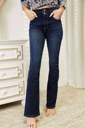 Full Size High Rise Wide Waistband Bootcut Jeans