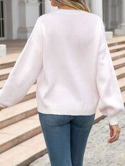 Heart Round Neck Long Sleeve Sweater