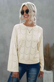 Openwork Flare Sleeve Pullover Sweater