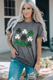 Lucky Clover Round Neck Short Sleeve T-Shirt